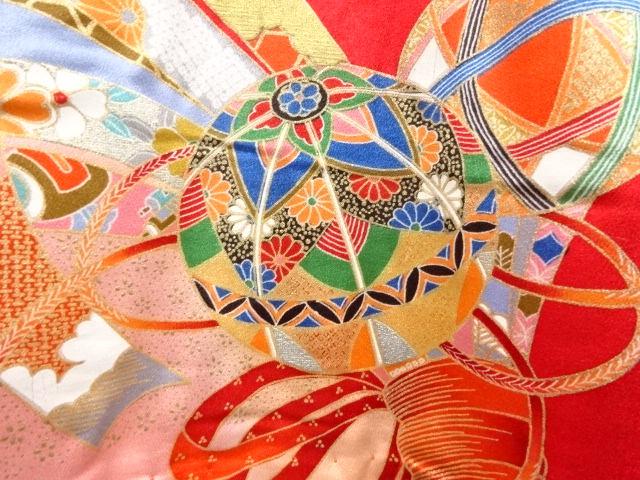  束ね熨斗に毬模様子供着物